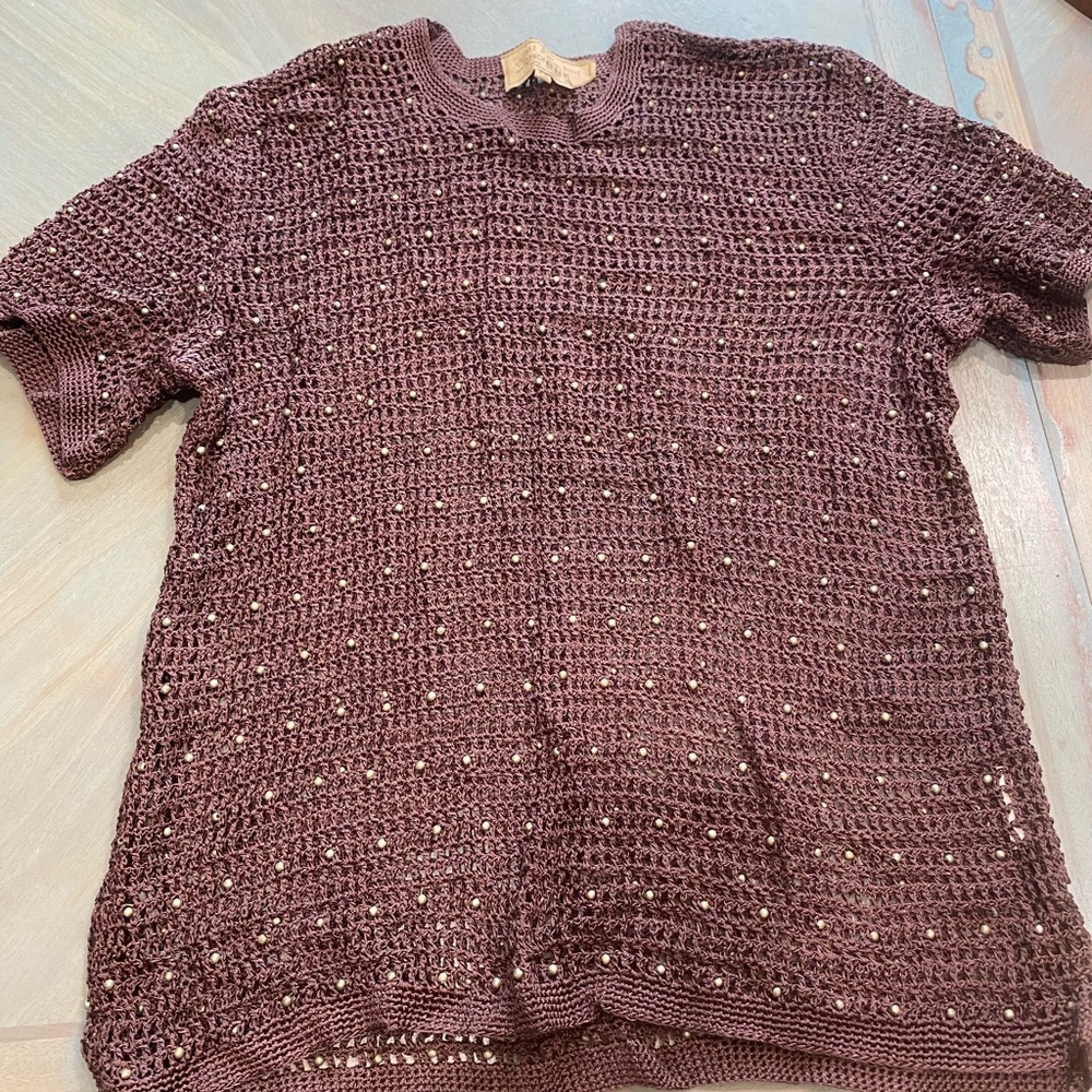 Brown Knit Short Sleeve Top
